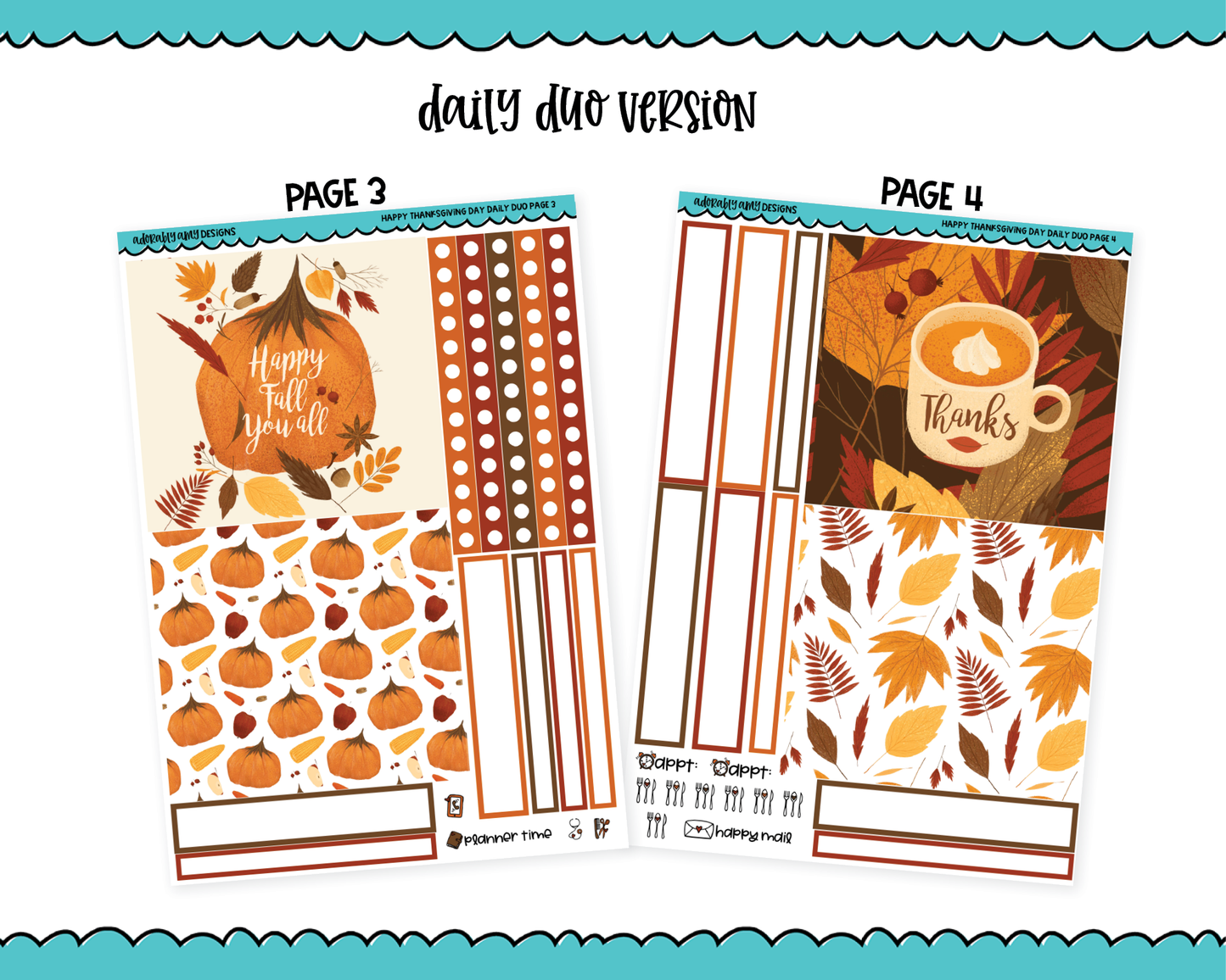 Daily Duo Happy Thanksgiving Day Thanksgiving Themed Weekly Planner Sticker Kit for Daily Duo Planner