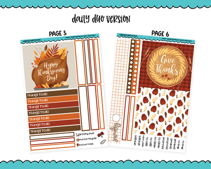 Daily Duo Happy Thanksgiving Day Thanksgiving Themed Weekly Planner Sticker Kit for Daily Duo Planner