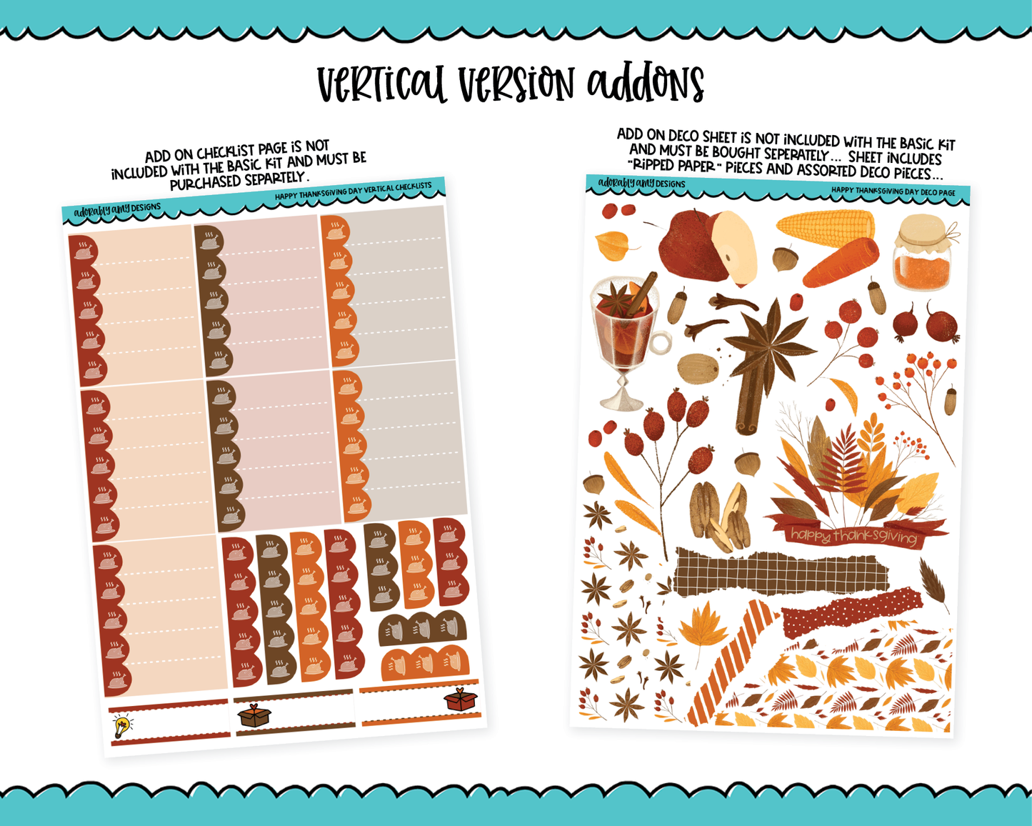 Vertical Happy Thanksgiving Day Thanksgiving Themed Planner Sticker Kit for Vertical Standard Size Planners or Inserts