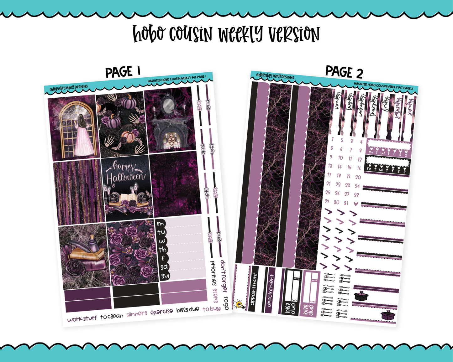 Hobonichi Cousin Weekly Haunted Halloween Themed Planner Sticker Kit for Hobo Cousin or Similar Planners