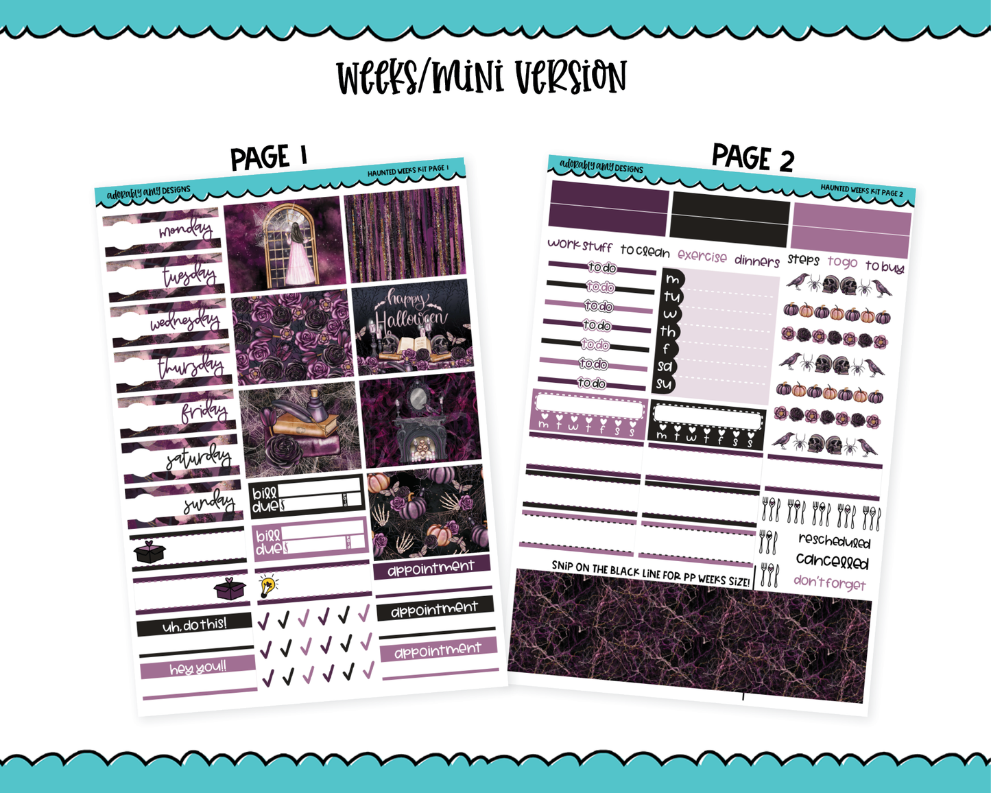 Mini B6/Weeks Haunted Halloween Themed Weekly Planner Sticker Kit sized for ANY Vertical Insert