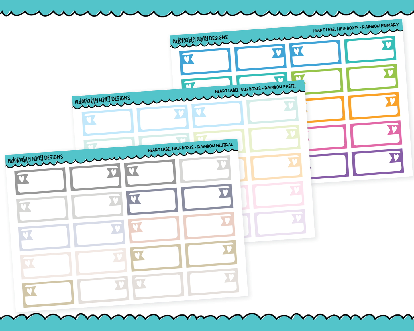 Rainbow Heart Label Half Box Reminder Planner Stickers for any Planner or Insert - Adorably Amy Designs