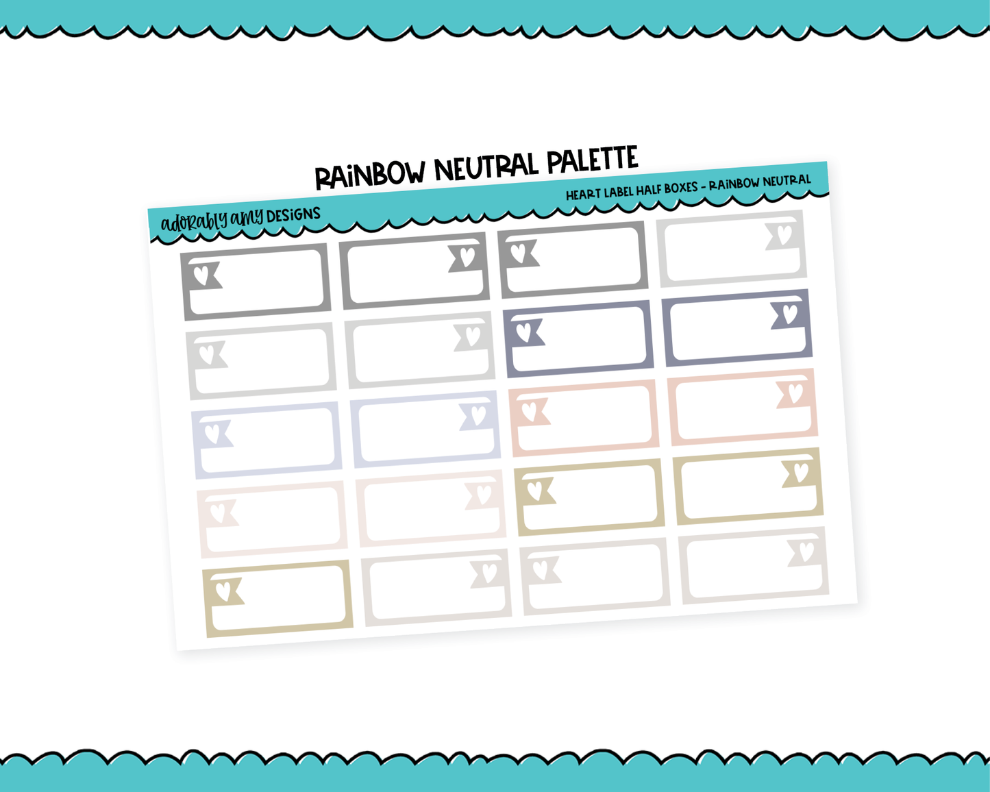 Rainbow Heart Label Half Box Reminder Planner Stickers for any Planner or Insert - Adorably Amy Designs