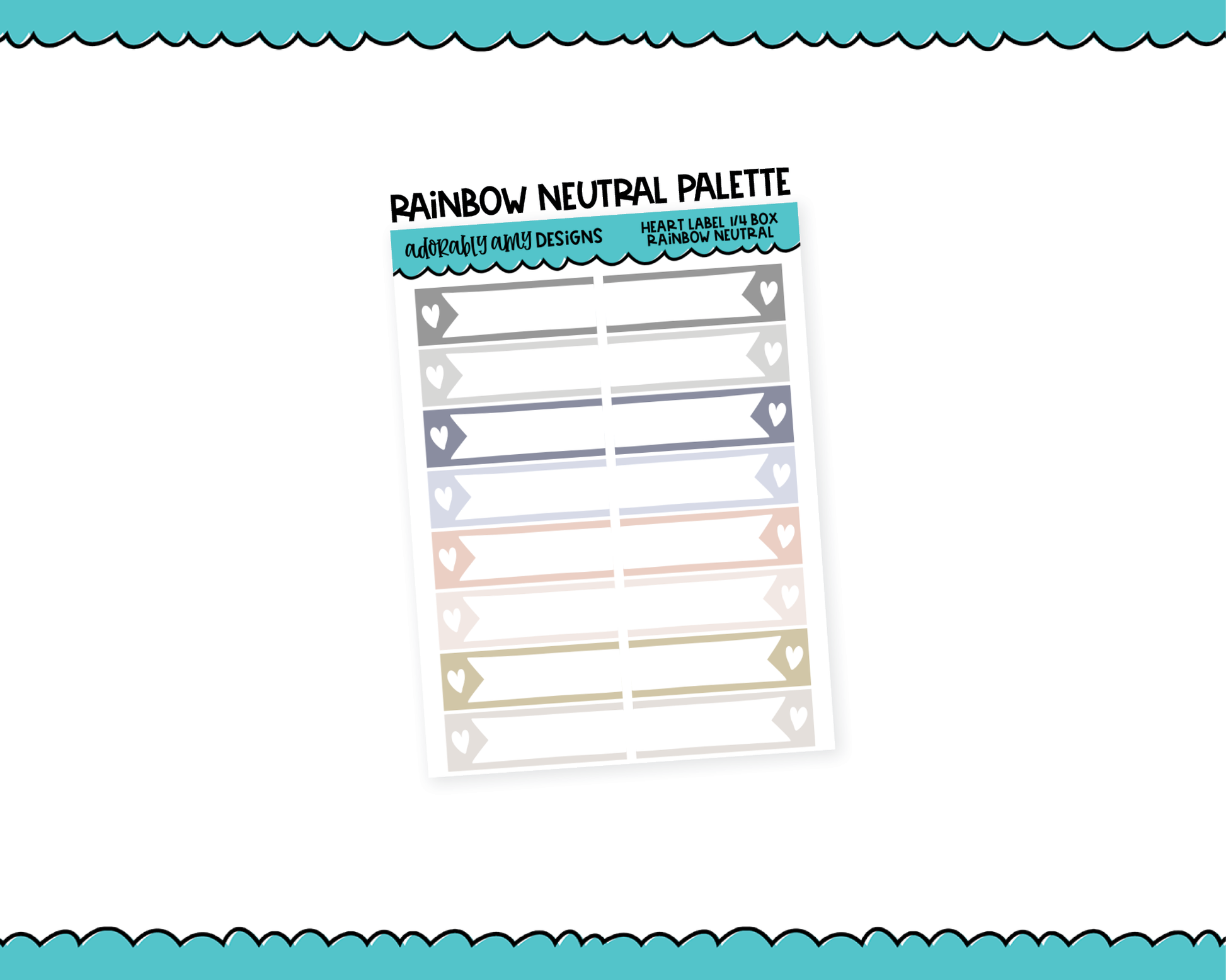 Rainbow Doodled Heart Label Quarter Box Planner Stickers for any Planner or Insert - Adorably Amy Designs