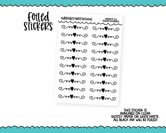Foiled Doodled Hearts V2 Headers or Dividers Planner Stickers for any Planner or Insert