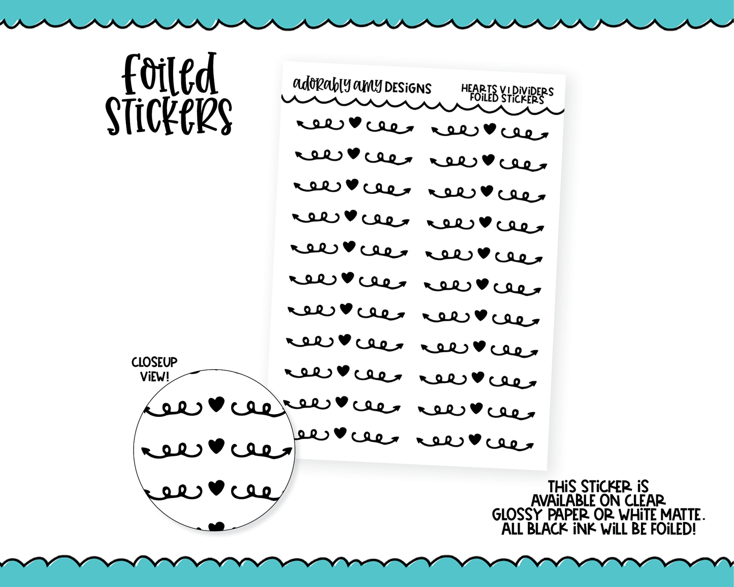 Foiled Hearts V1 Header Dividers Planner Stickers for any Planner or Insert