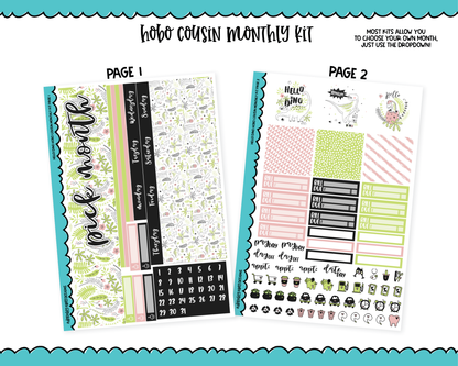 Hobonichi Cousin Monthly Pick Your Month Hello Dino Themed Planner Sticker Kit for Hobo Cousin or Similar Planners