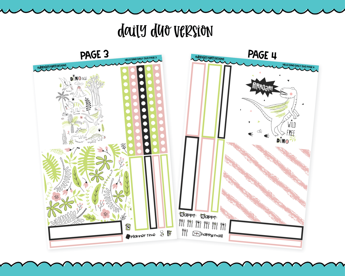 Daily Duo Hello Dino Pastel Dinosaur Themed Weekly Planner Sticker Kit for Daily Duo Planner