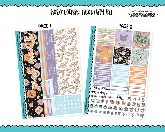 Hobonichi Cousin Monthly Pick Your Month Hippie Halloween Themed Planner Sticker Kit for Hobo Cousin or Similar Planners
