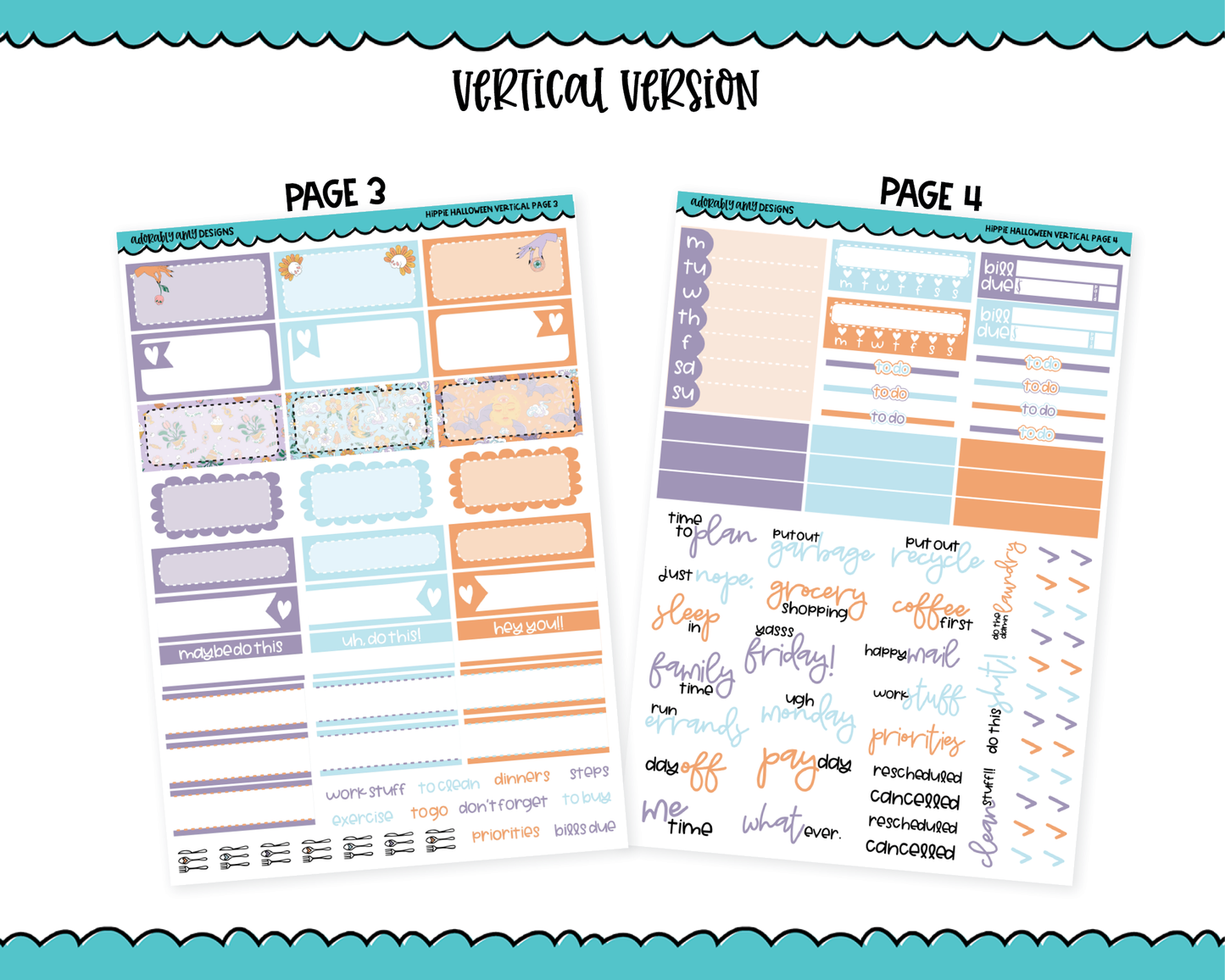 Vertical Hippie Halloween Themed Planner Sticker Kit for Vertical Standard Size Planners or Inserts
