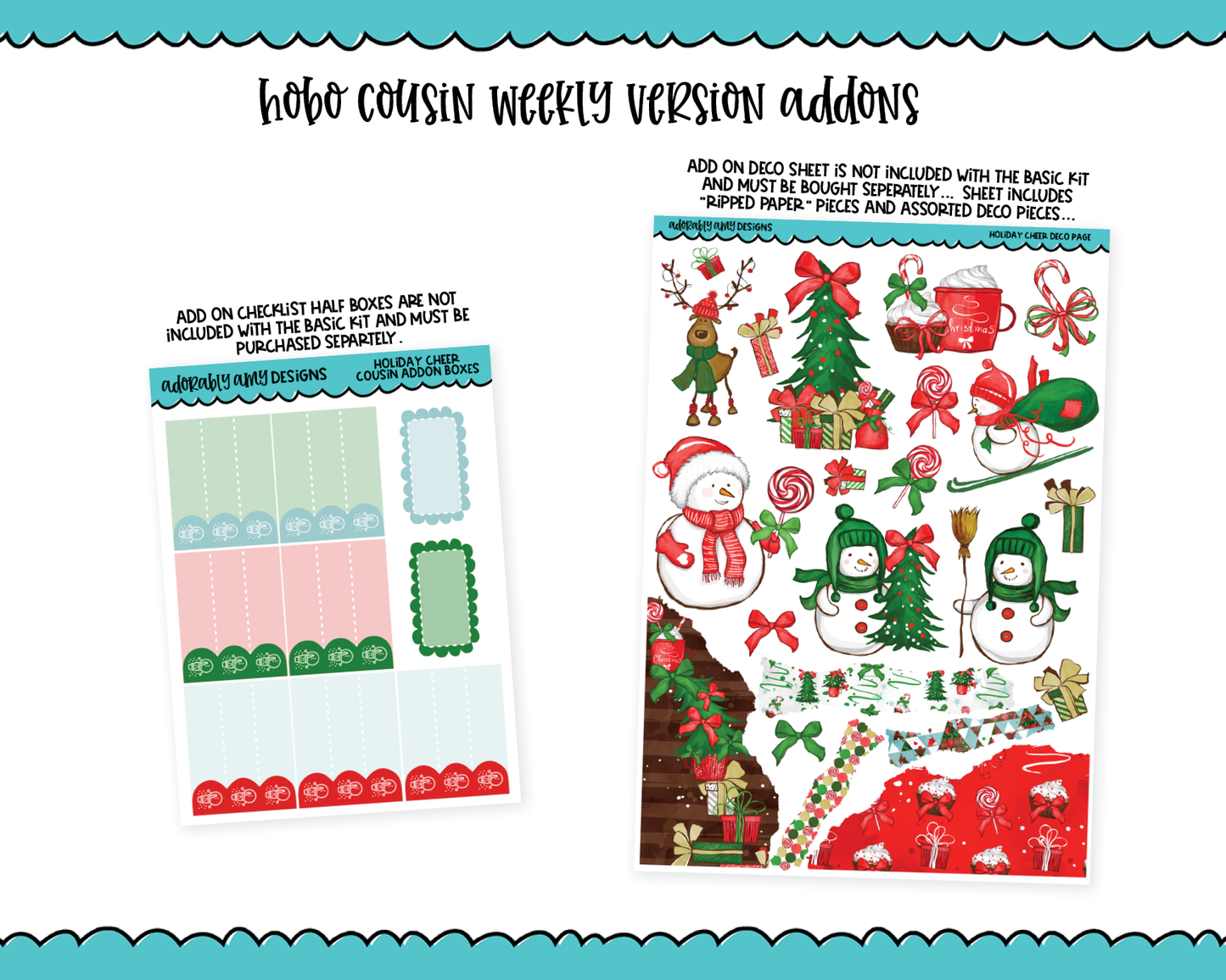 Hobonichi Cousin Weekly Holiday Cheer Christmas Themed Planner Sticker Kit for Hobo Cousin or Similar Planners