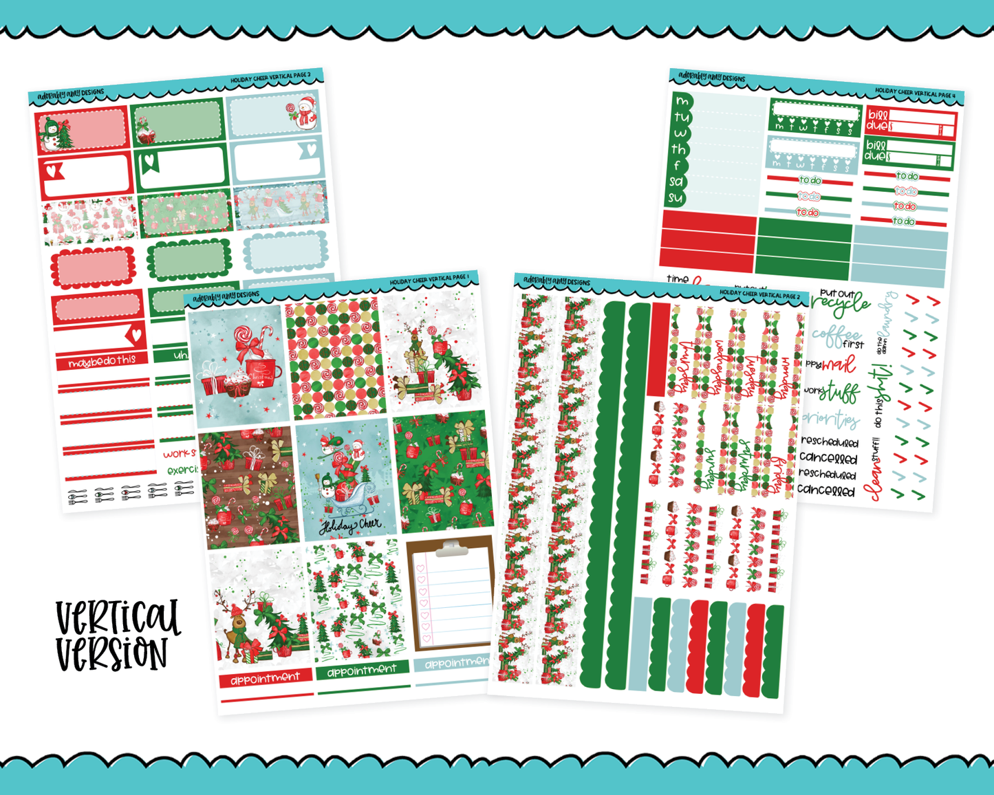 Vertical Holiday Cheer Christmas Themed Planner Sticker Kit for Vertical Standard Size Planners or Inserts