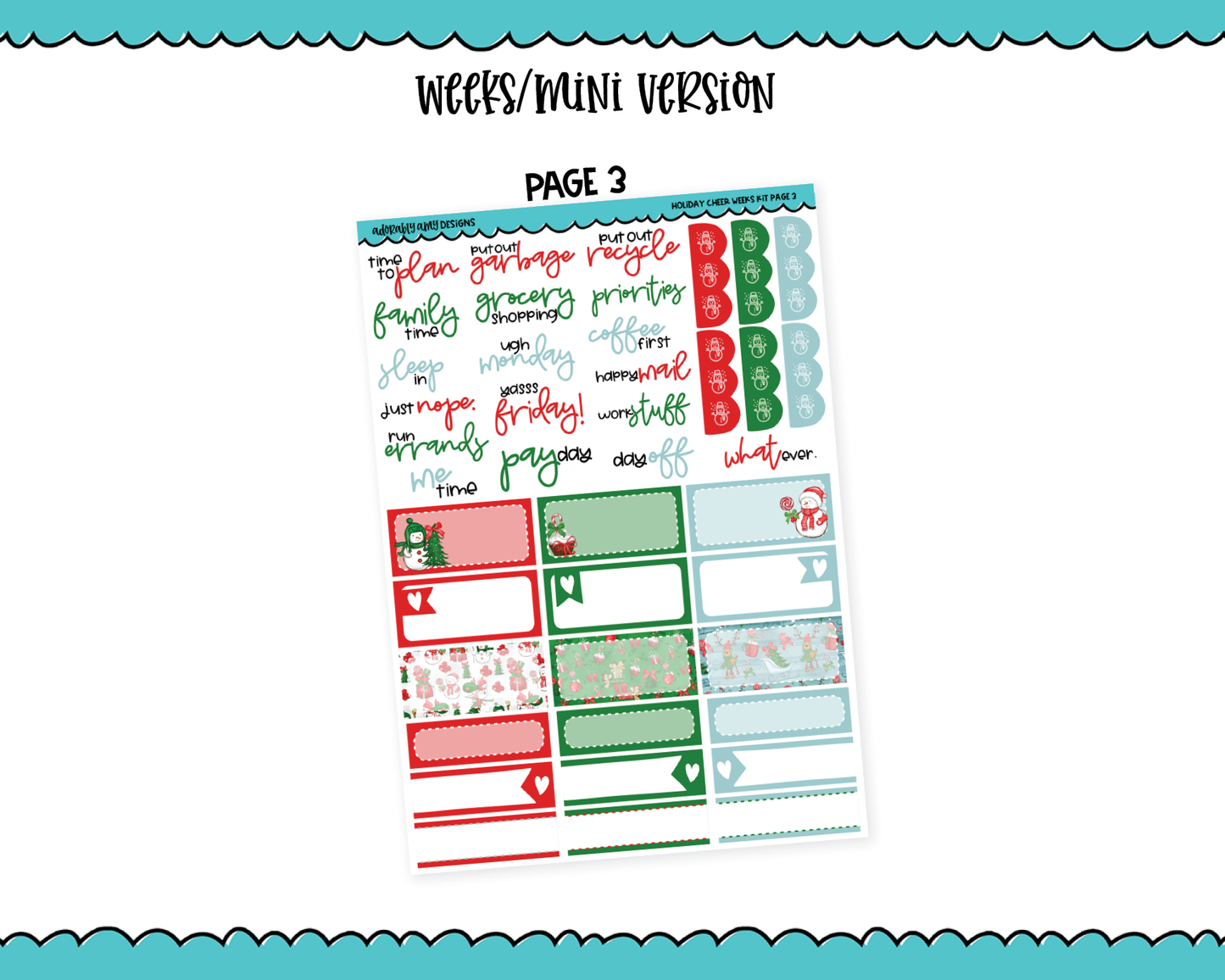 Mini B6/Weeks Holiday Cheer Christmas Themed Weekly Planner Sticker Kit sized for ANY Vertical Insert