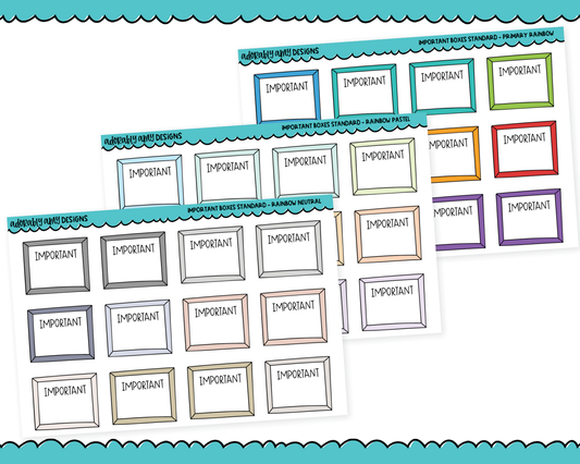 Rainbow Important Boxes Standard Stickers for any Planner or Insert