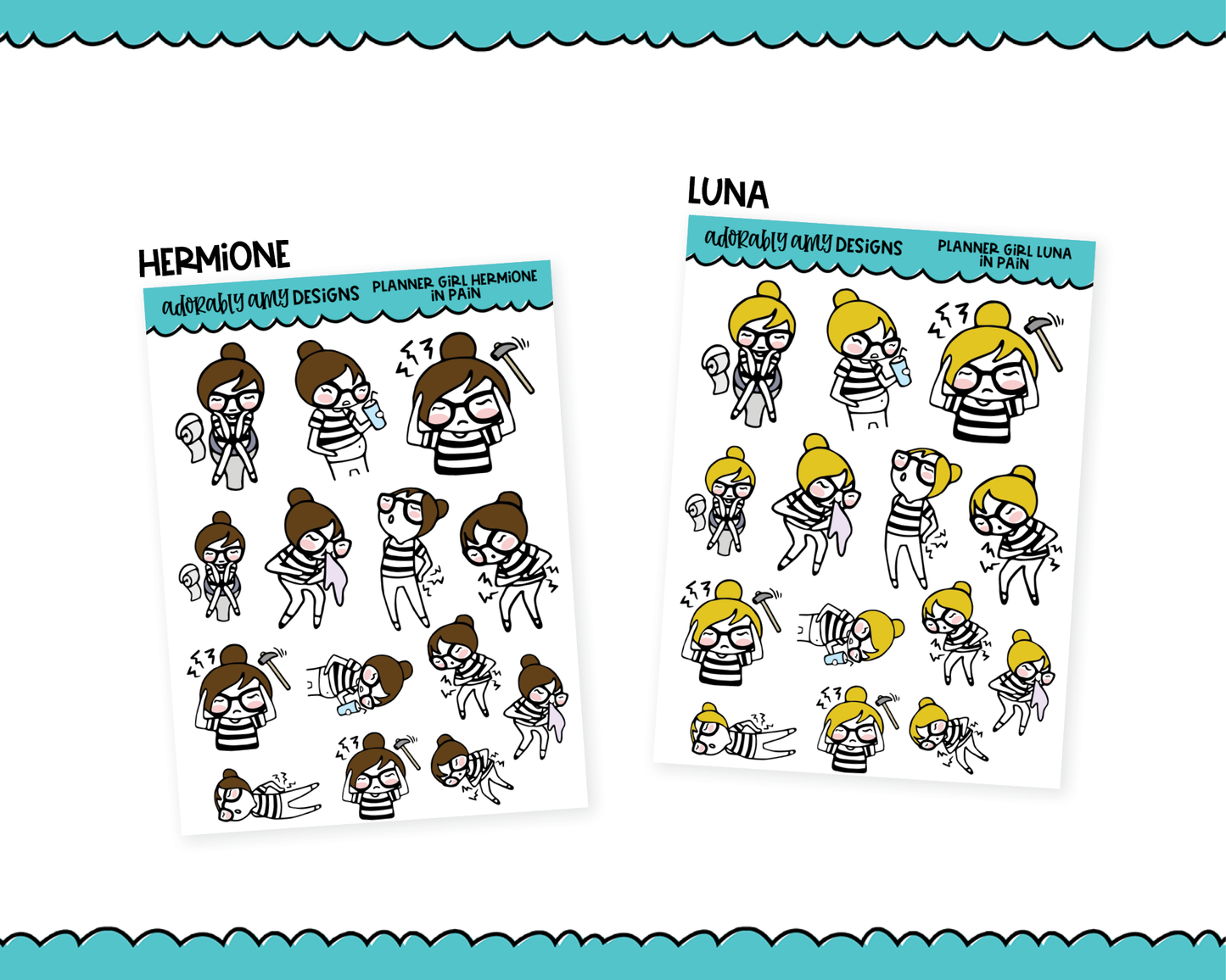 Doodled Planner Girls Character Stickers In Pain Decoration Planner Stickers for any Planner or Insert