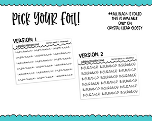 Foiled Tiny Text Series - Insurance Checklist Size Planner Stickers for any Planner or Insert
