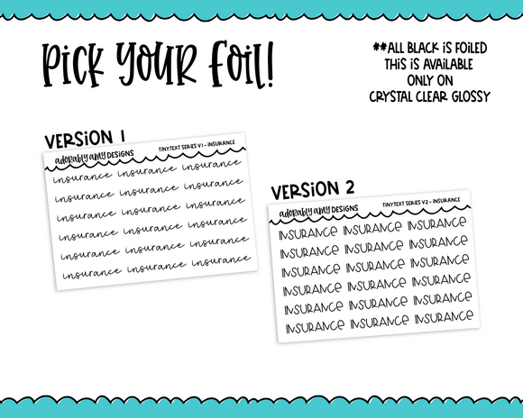 Foiled Tiny Text Series -   Insurance Checklist Size Planner Stickers for any Planner or Insert