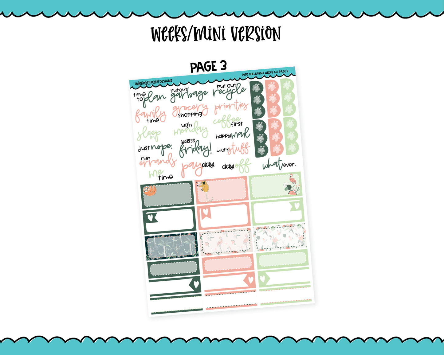 Mini B6/Weeks Into the Jungle Weekly Planner Sticker Kit sized for ANY Vertical Insert