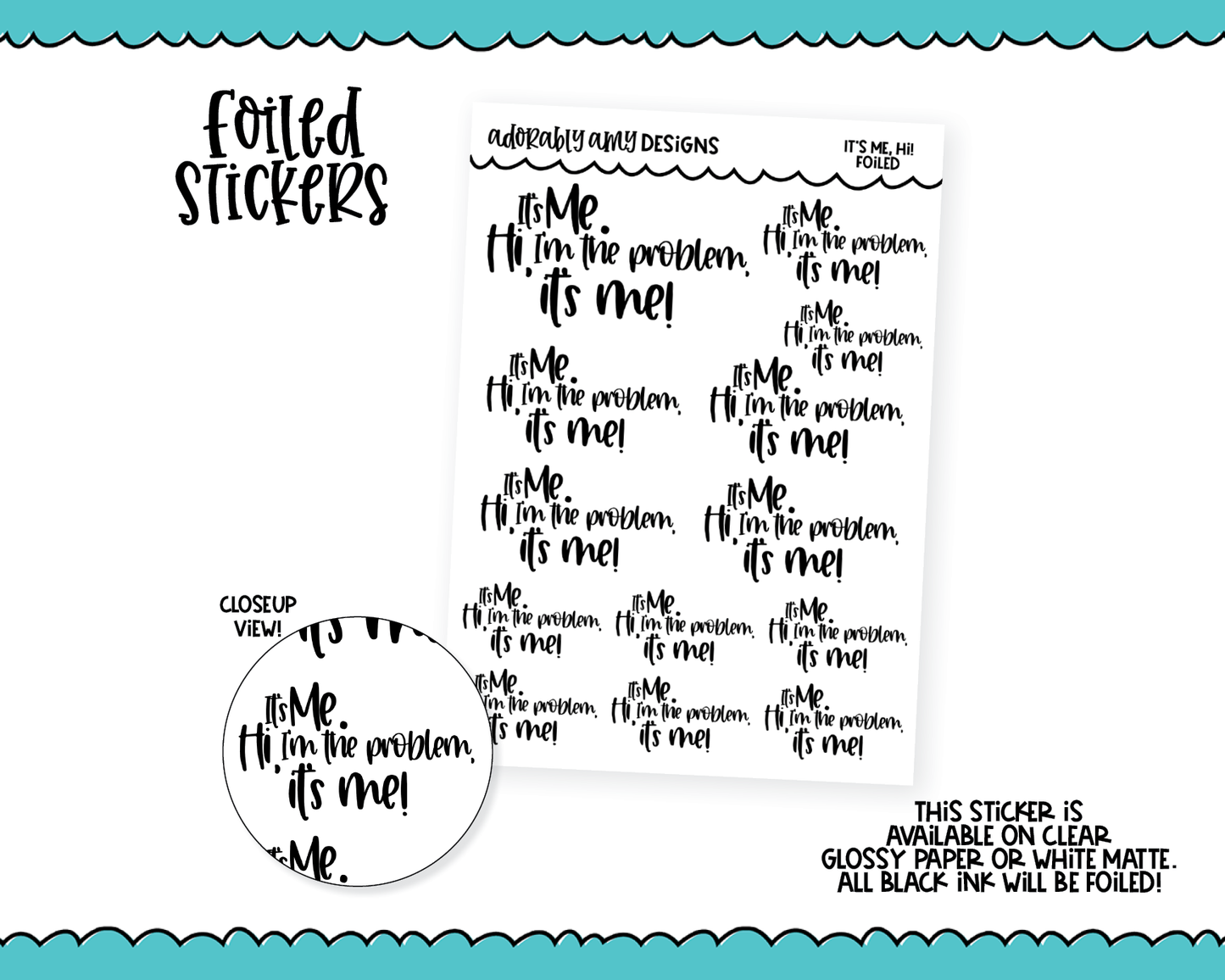 Foiled It's Me, Hi Planner Stickers for any Planner or Insert