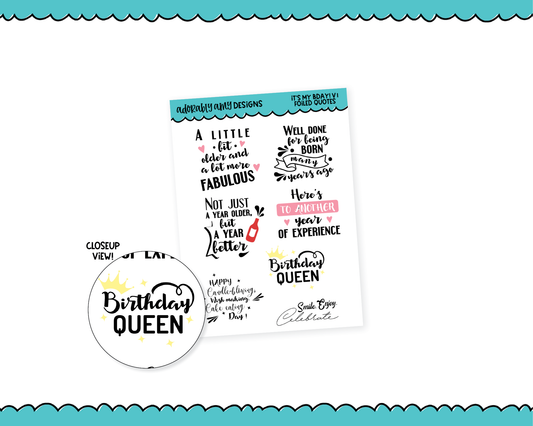 It's My Birthday V1 Quote Sampler Planner Stickers for any Planner or Insert