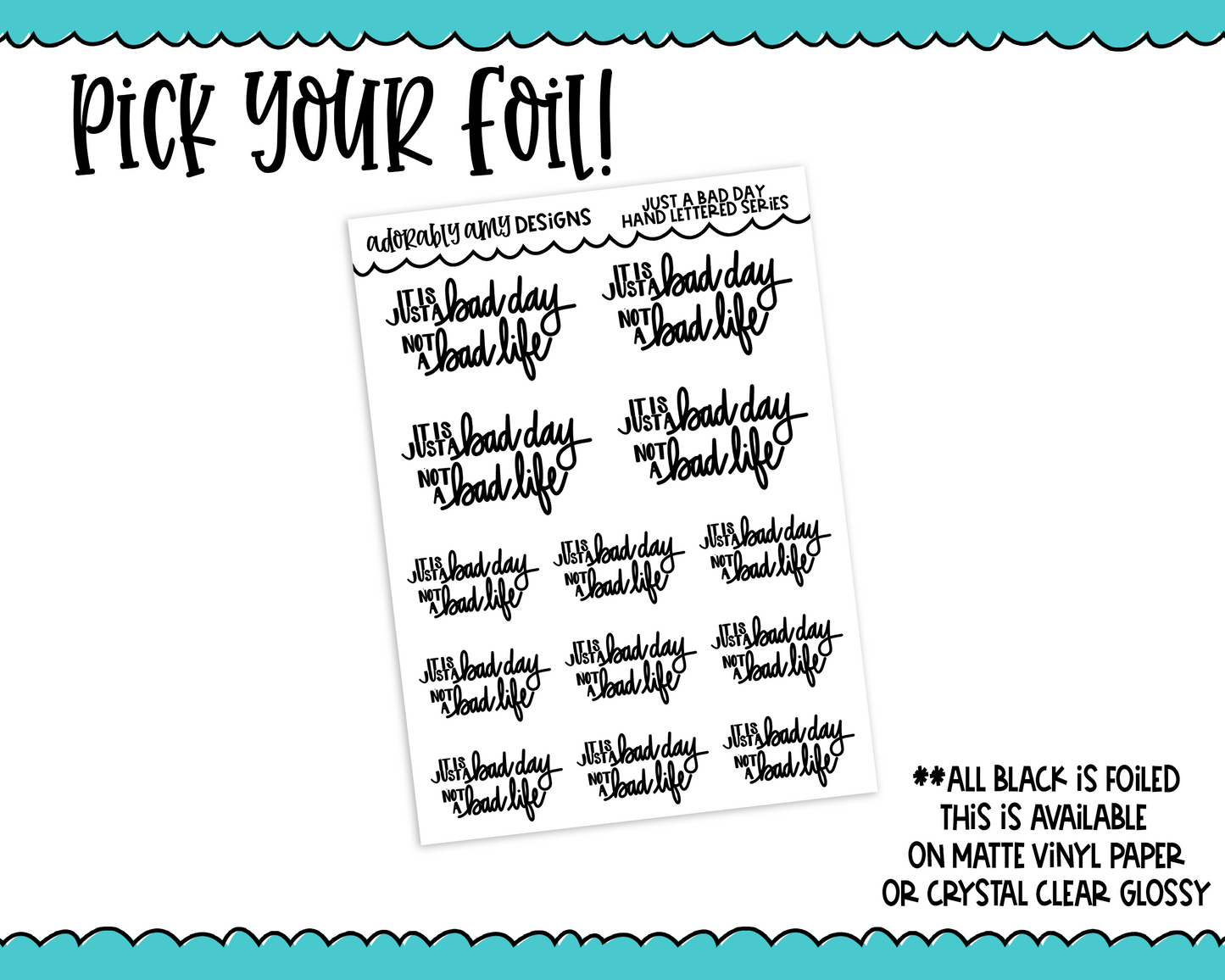 Foiled Hand Lettered Just a Bad Day Planner Stickers for any Planner or Insert