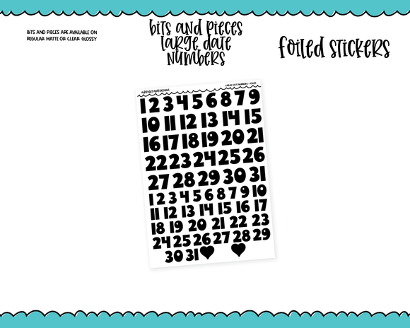 Foiled Bits and Pieces Large Date Numbers 2 Sizes Planner Stickers for any Planner or Insert