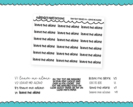 Foiled Tiny Text Series - Leave Me Alone Checklist Size Planner Stickers for any Planner or Insert