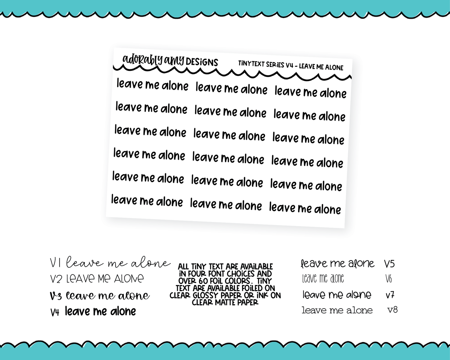 Foiled Tiny Text Series - Leave Me Alone Checklist Size Planner Stickers for any Planner or Insert