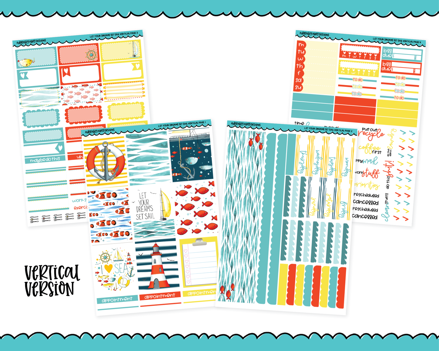 Vertical Let Your Dreams Set Sail Planner Sticker Kit for Vertical Standard Size Planners or Inserts