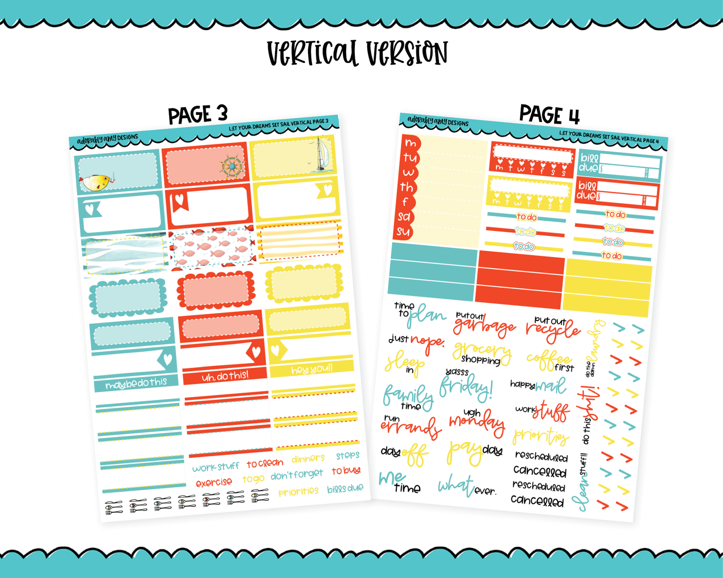 Vertical Let Your Dreams Set Sail Planner Sticker Kit for Vertical Standard Size Planners or Inserts