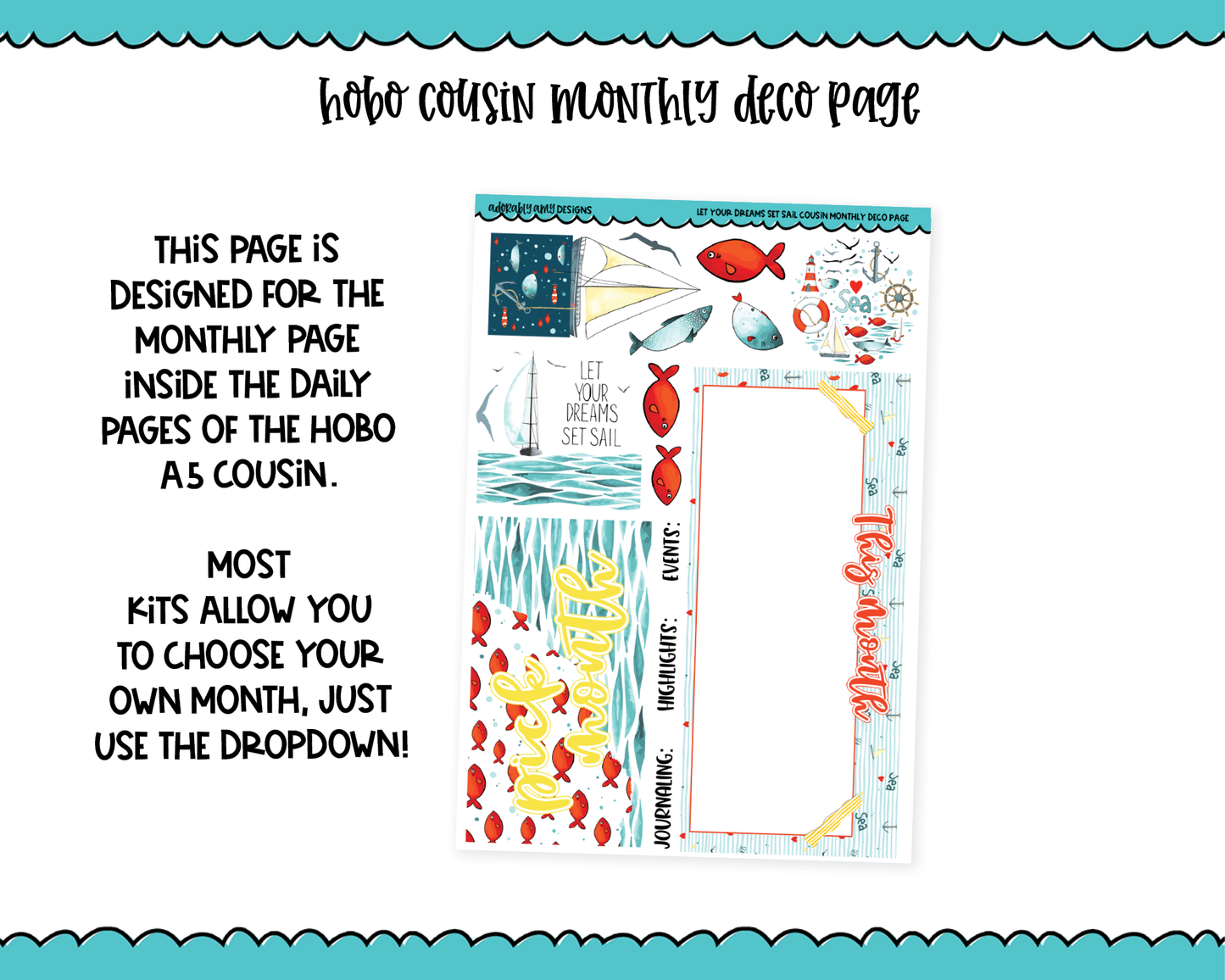 Hobonichi Cousin Monthly Pick Your Month Let Your Dreams Set Sail Themed Planner Sticker Kit for Hobo Cousin or Similar Planners
