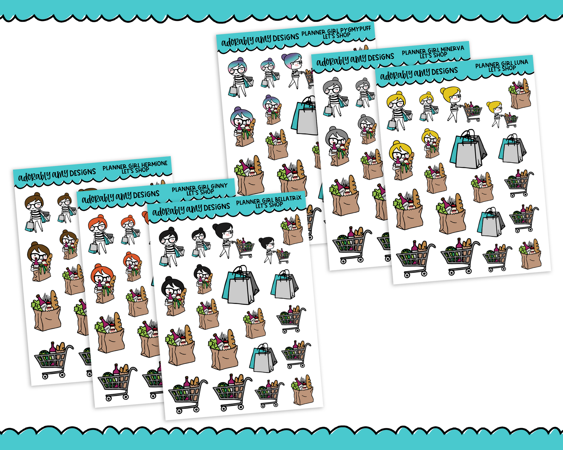 Planner Girls Character Stickers Let's Shop Planner Stickers for any Planner or Insert - Adorably Amy Designs