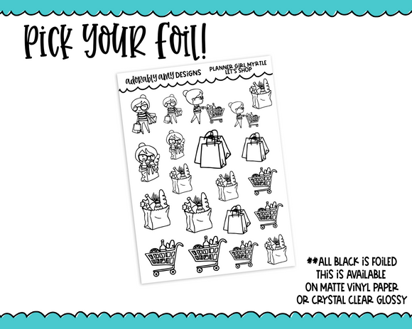 Foiled Planner Girl Myrtle Let's Shop Planner Stickers for any Planner or Insert - Adorably Amy Designs
