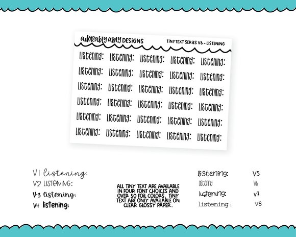 Foiled Tiny Text Series - Listening Checklist Size Planner Stickers for any Planner or Insert