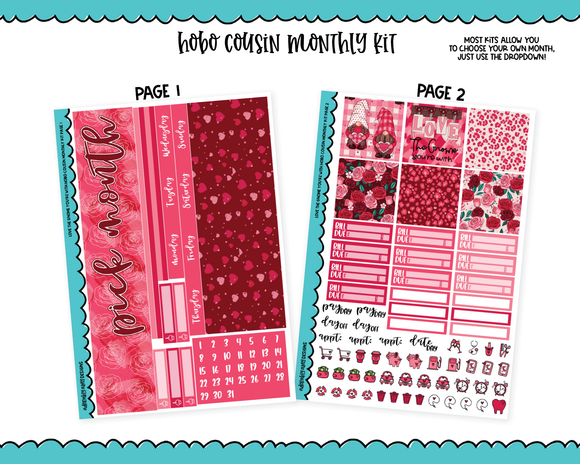 Hobonichi Cousin Monthly Pick Your Month Love the Gnome You're With Valentine Holiday Themed Planner Sticker Kit for Hobo Cousin or Similar Planners