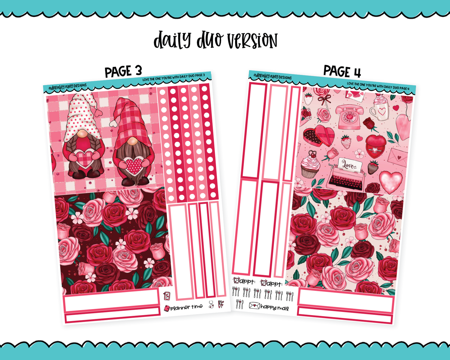 Daily Duo Love the Gnome You're With Valentine Themed Weekly Planner Sticker Kit for Daily Duo Planner