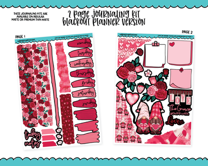 Journaling Kit Love the Gnome You're With Valentine Holiday Themed Planner Sticker Kit in White OR Black for Blackout Planners