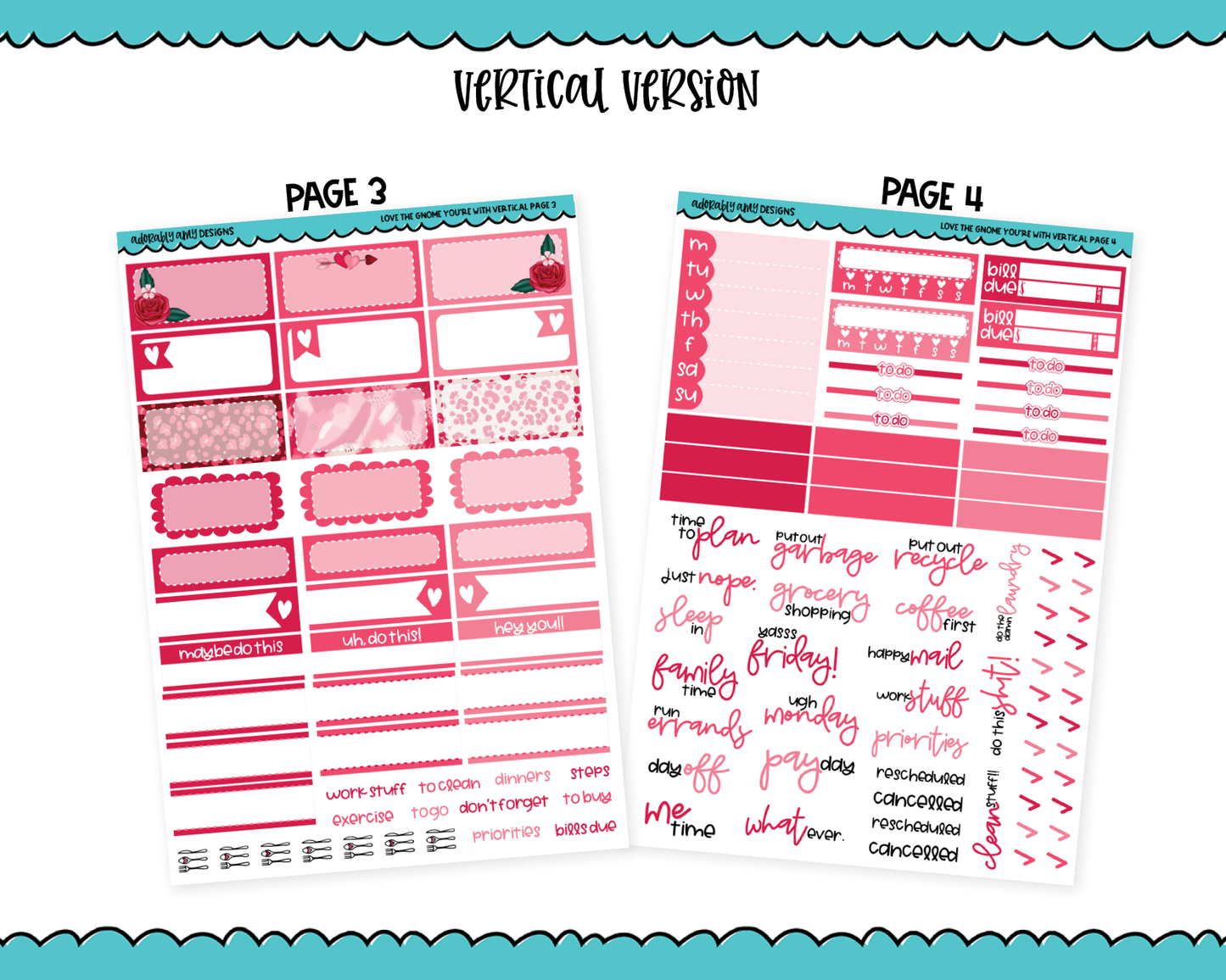 Vertical Love the Gnome You're With Valentine Holiday Themed Planner Sticker Kit for Vertical Standard Size Planners or Inserts