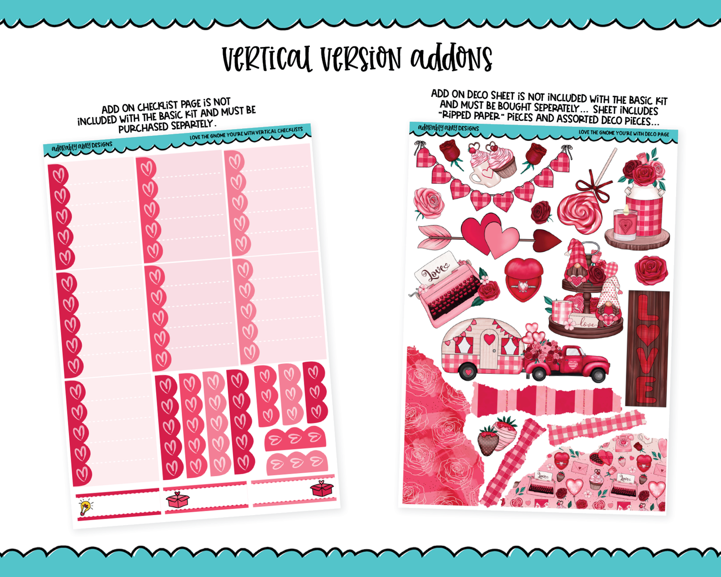 Vertical Love the Gnome You're With Valentine Holiday Themed Planner Sticker Kit for Vertical Standard Size Planners or Inserts