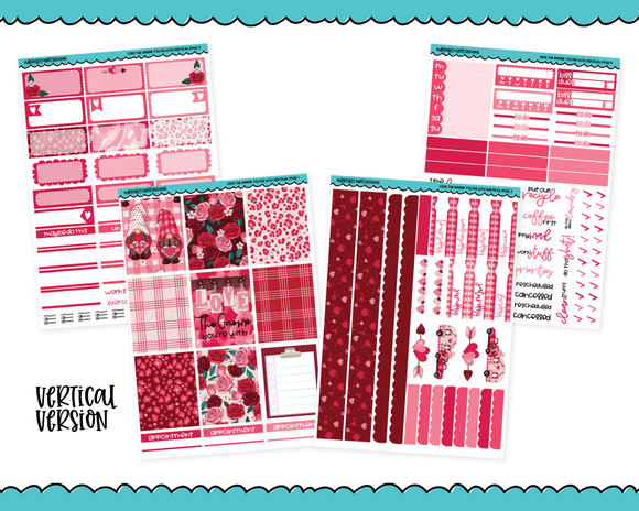 Vertical Love the Gnome You're With Valentine Holiday Themed Planner Sticker Kit for Vertical Standard Size Planners or Inserts