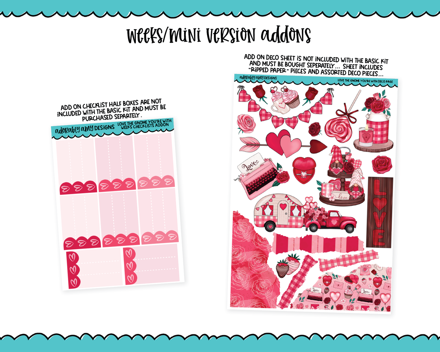 Mini B6/Weeks Love the Gnome You're With Valentine Holiday Themed Weekly Planner Sticker Kit sized for ANY Vertical Insert