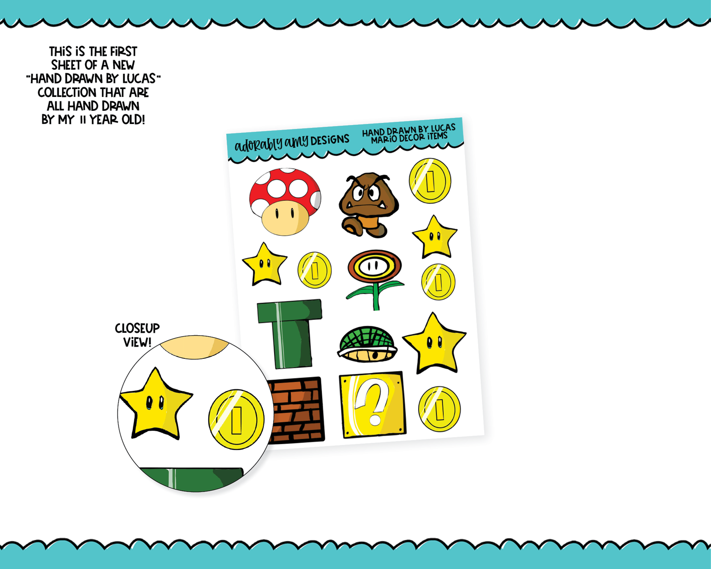 Hand Drawn by Lucas Mario Video Game Decorative Planner Stickers for any Planner or Insert