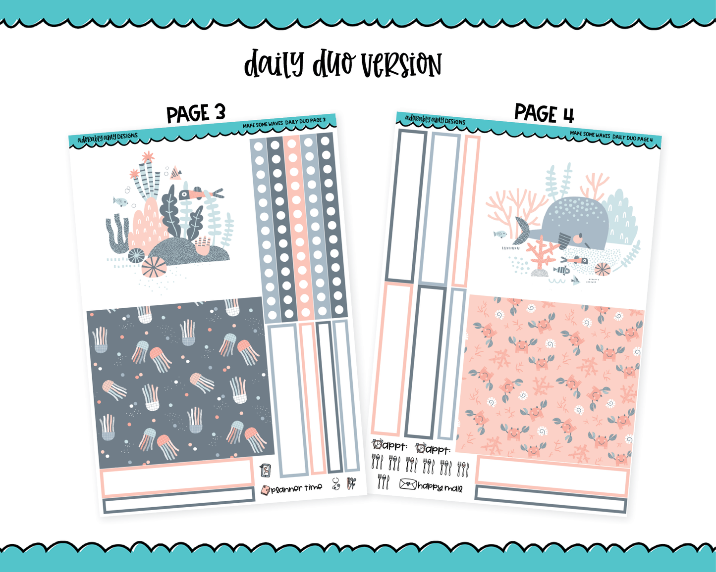 Daily Duo Make Some Waves Pastel Ocean Themed Weekly Planner Sticker Kit for Daily Duo Planner