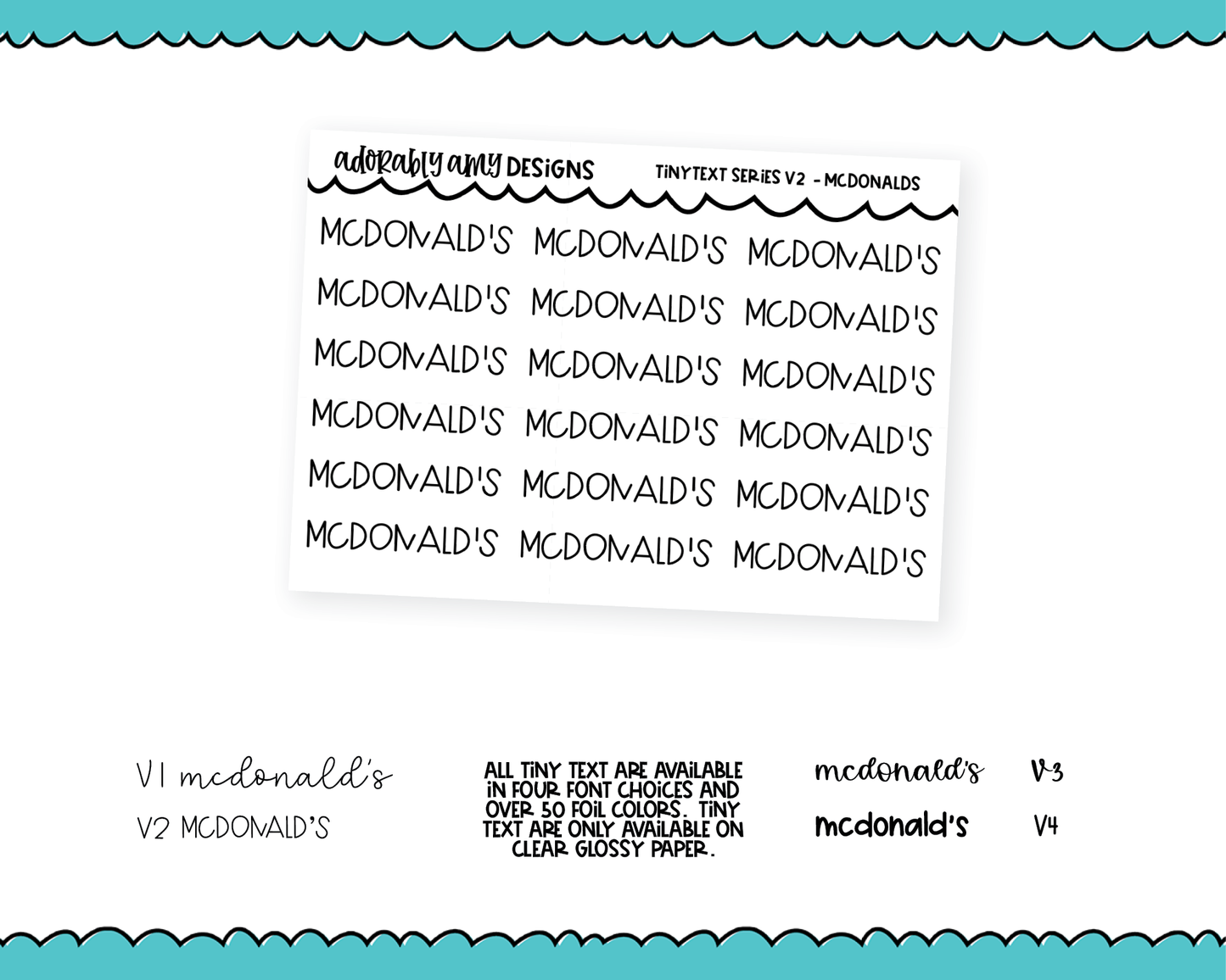 Foiled Tiny Text Series - McDonald's Checklist Size Planner Stickers for any Planner or Insert