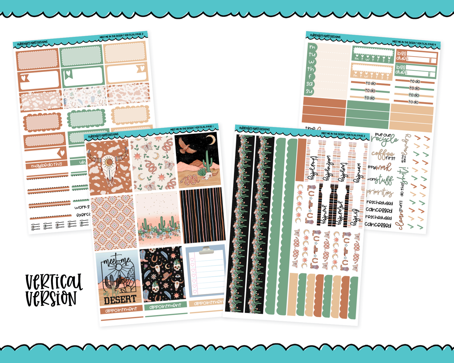 Vertical Meet Me in the Desert Themed Planner Sticker Kit for Vertical Standard Size Planners or Inserts