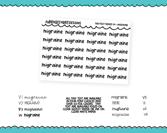 Foiled Tiny Text Series - Migraine Checklist Size Planner Stickers for any Planner or Insertg
