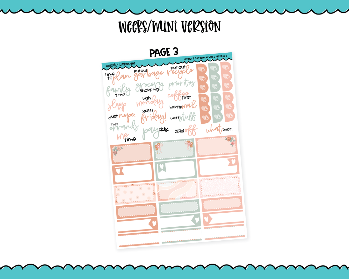 Mini B6/Weeks Mother's Day Floral Soft Pretty Mom Day Themed Weekly Planner Sticker Kit sized for PP Weeks or PP B6 Weeks Planner or ANY Vertical Insert