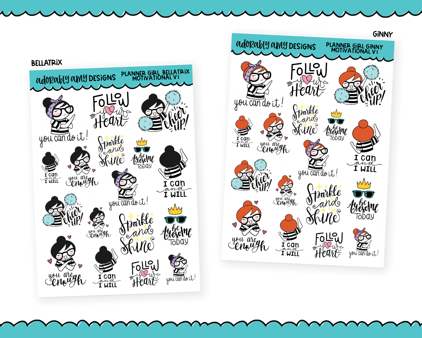 Doodled Planner Girls Character Stickers Motivational V1 Decoration Planner Stickers for any Planner or Insert