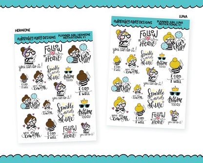 Doodled Planner Girls Character Stickers Motivational V1 Decoration Planner Stickers for any Planner or Insert