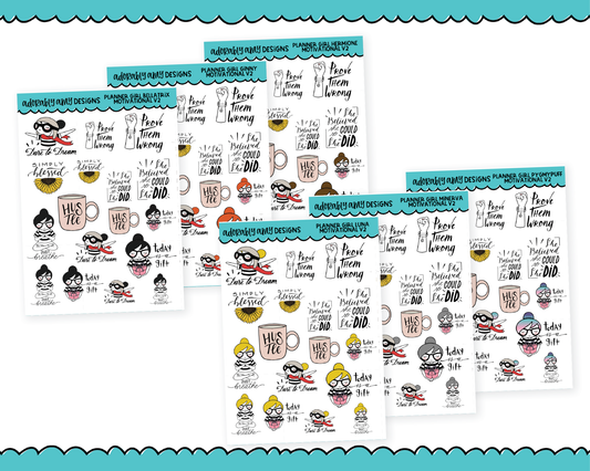 Doodled Planner Girls Character Stickers Motivational V2 Decoration Planner Stickers for any Planner or Insert